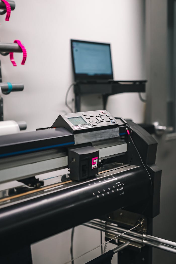 team-04 Close-up of modern printing machine in a professional studio environment.